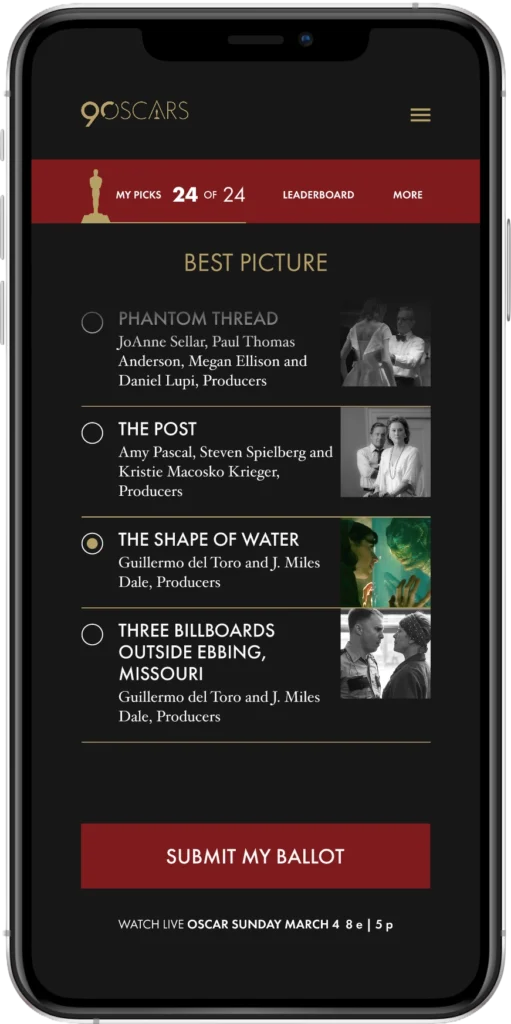 2018 oscars challenge ballot best submit